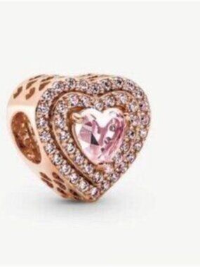 Pandora Sparkling Leveled Heart Charm Rose Gold